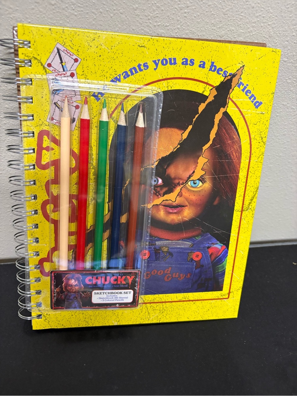 Chucky Yellow Spiral Sketchbook Set with Colored Pencils